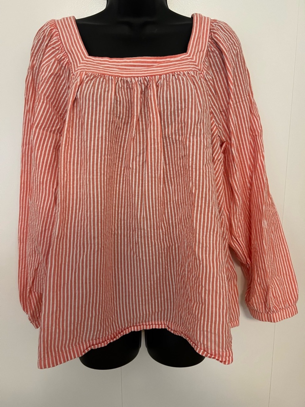 Terra Sky- Striped Square-Neck Peasant Blouse - Pink